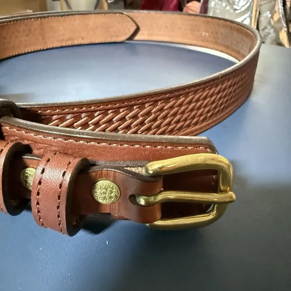 Amish Handmade Basketweave Ranger Yoder Men's Brown Solid Belt Size 46 NWOT